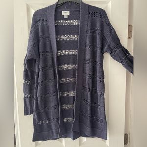 Old navy cardigan sweater. Long with slits on each side. Navy. Medium.